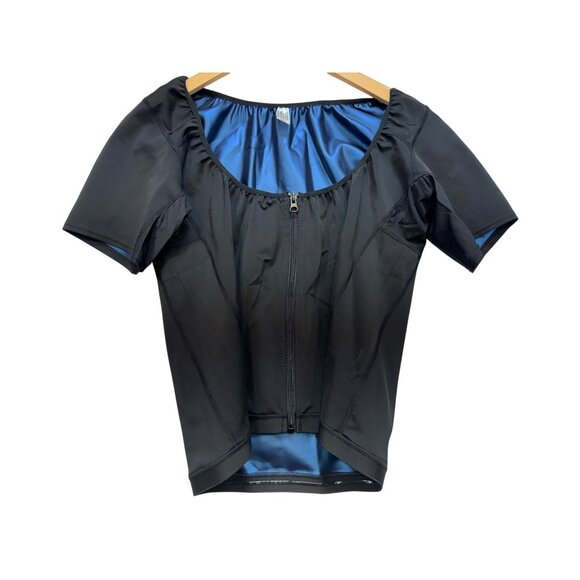 Womens Sauna Thermal Top Shapewear Plus Size 4xl Black Front Zip Short Sleeves - Picture 1 of 9